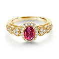 thumbnail image 2 of Gem Stone King 18K Yellow Gold Plated Silver Pink Tourmaline and White Moissanite Engagement Ring for Women | 1.03 Cttw | Oval 7X5MM | Gemstone October Birthstone | Size 6, 2 of 3