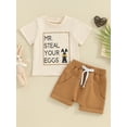thumbnail image 2 of Suealasg Toddler Boys Summer Outfit Short Sleeve Letter Print T-Shirt Elastic Shorts Set 2 Piece Kids Baby Boys Casual Outfit, 2 of 9