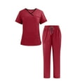 thumbnail image 2 of Vibrex Women's Comfy Solid Color Scrub Sets Pockets 4-Way Stretch V-neck Top & Straight Pants for Women set Medical Uniform Women and Man Scrub Set Soft Top and Drawstring Waist Pants with Pockets, 2 of 9