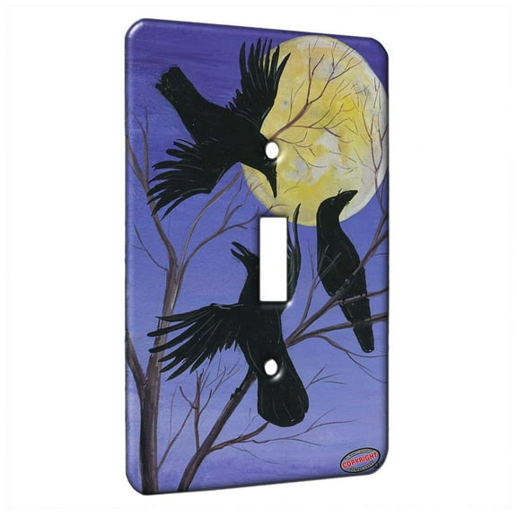 KuzmarK™ Single Gang Toggle Switch Wall Plate - Ravens at Twilight Wildlife Art by Denise Every