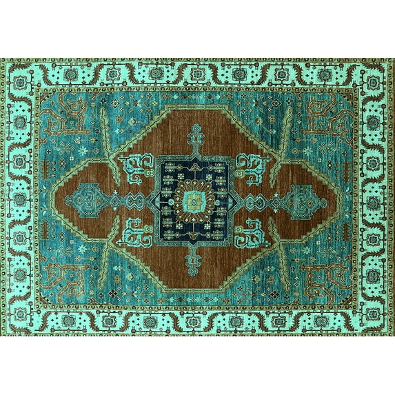 Ahgly Company Indoor Rectangle Oriental Turquoise Blue Industrial Area Rugs, 6' x 9'