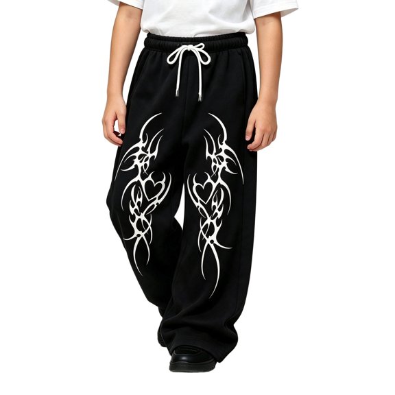 CONZONE Toddler Boys Baggy Sweatpants Y2K Graphic Joggers for Boys Drawstring Fall Winter Athletic Trousers with Pockets