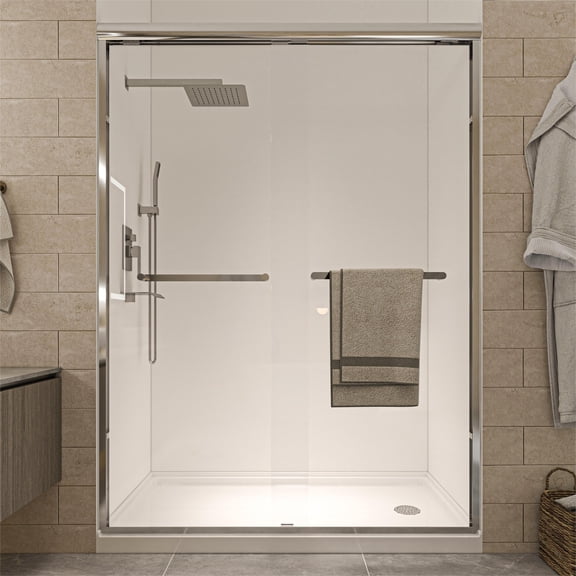 50 to 54 in. W x 72 in. H Framed Pivot Shower Door in Silver with Clear Glass