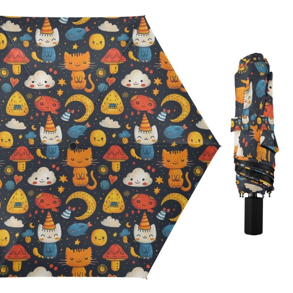 Cute Cat Cloud Compact Sun Umbrella Windproof Travel Umbrellas for Rain Strong Portable UV Protection