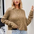thumbnail image 2 of UTSJKR Women's Twists Knit Sweaters Clearance Fall Winter Basic Loose Fit Short Pullover Sweaters Tops Long Sleeve Tunic Tops 2024 Fashion Classic Solid Crew Neck Blouse Khaki S, 2 of 8