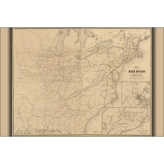24"x36" Gallery Poster, Map of all railroads in the United States 1854 p1