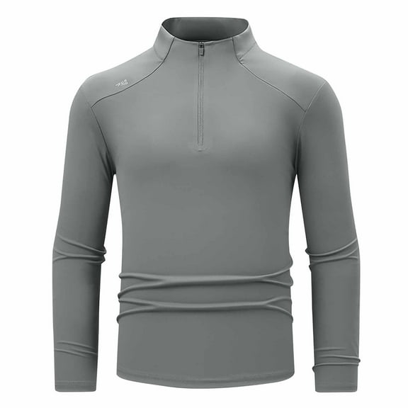Dagugfen Mens Shirts Long Sleeve Quarter Zipper Stand Collar Tight Lightweight Running Training Workout Tops