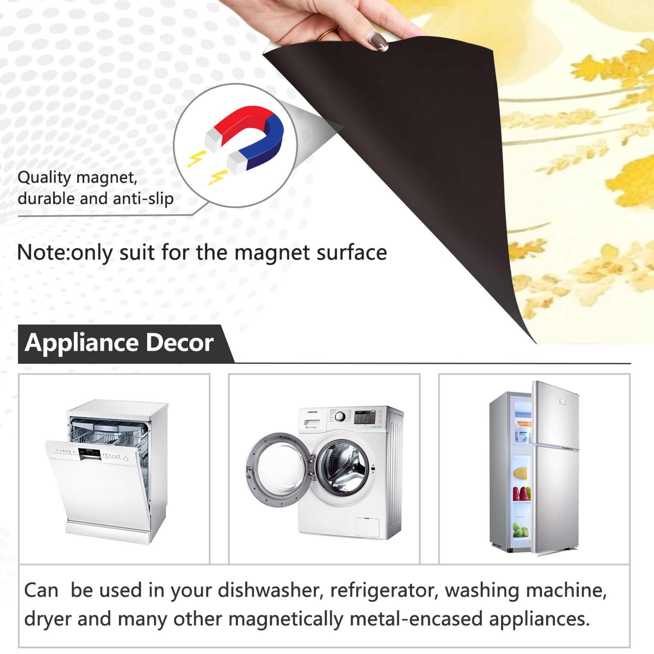 Dishwasher Magnetic Sticker 23x26 Inch Refrigerator Magnetic Sticker Washing Machine Magnetic Sticker Kitchen Panel Magnetic Sticker Home Decor Yellow Flowers Seamless