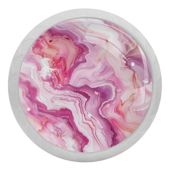 PhooArto Pink White Marble Texture 4 PCS Crystal Glass Cabinet Knobs, Drawer Kitchen Cabinets Dresser Cupboard Wardrobe Pulls Handle - Glowing in the Dark