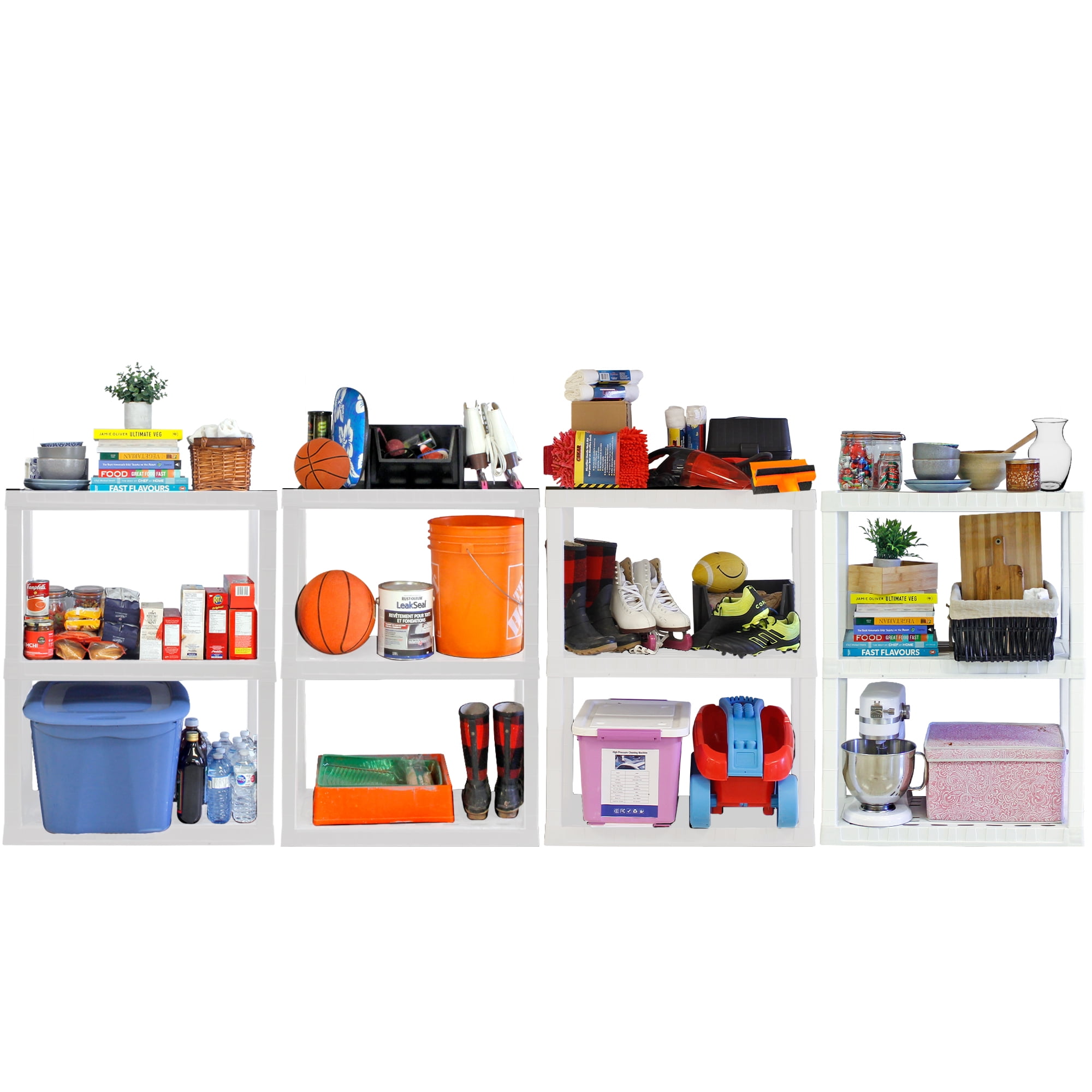 Hyper Tough Plastic Storage Shelves 3-Tier 2-Pack 39"H x 30"W x 14"D, White 300 lbs Capacity