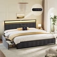 thumbnail image 2 of GUNAITO King Bed Frame with Headboard, Platform Bed with 2 Drawers, Velvet Upholstered Bed Frame with LED Lights & Charging station，Dark Grey, 2 of 10