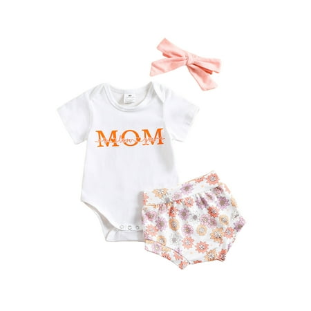 

Suanret Infants Baby Girl Tops Shorts 3PCS Mother s Day Set MOM Letter Short Sleeve Romper and Flower Short Pants with Headband Pink 0-6 Months