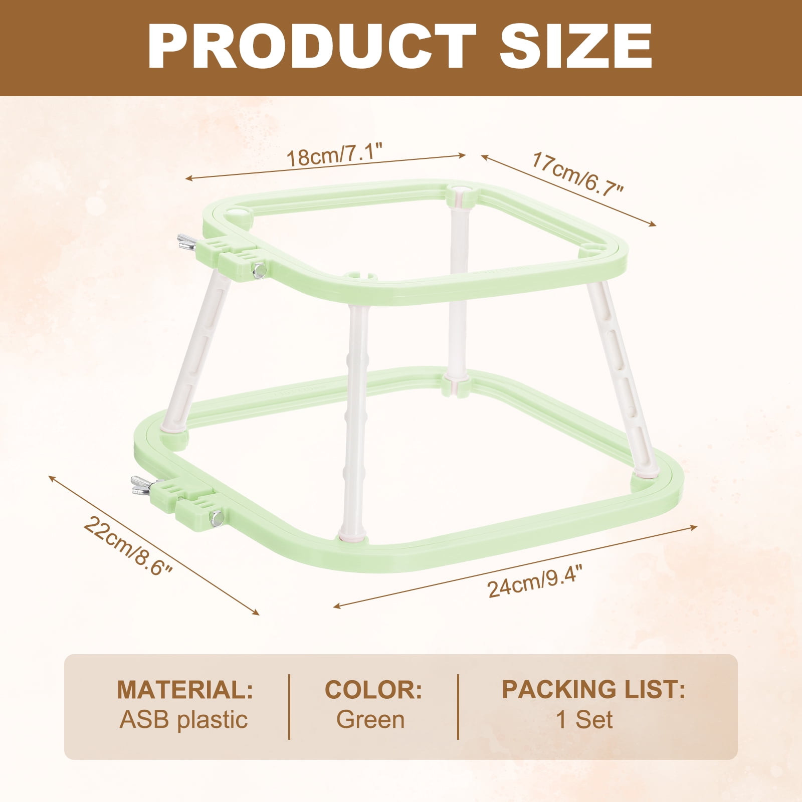 Uxcell 7.1" x 6.7" Square Embroidery Hoop Stand, Adjustable ABS Plastic Cross Stitch Stand Hands-Free 2-Tier Embroidery Hoop Holder Punch Needle Frame for Sewing Arts Needlework, Green