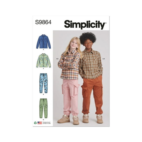 Simplicity Sewing Pattern 9864 - Girls' and Boys' Shirt and Cargo Pants, Size: A (7-8-10-12-14)