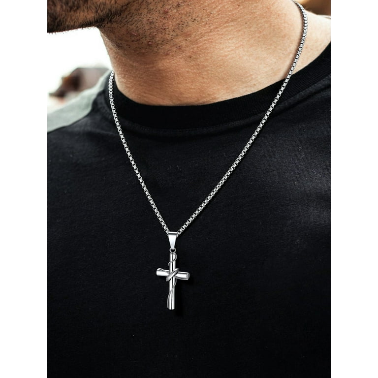 FaithHeart Men Cross Pendant Necklace for Women Stainless Steel