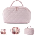 thumbnail image 2 of Lomyolo Travel Makeup Bag for Women, 2Pcs Puffer Cosmetic Bags Large Capacity, Toiletry Bag Waterproof Portable, Wide Open Cosmetic Organizer Pouch with Compartments for Toiletries & Brushes-PINK, 2 of 7
