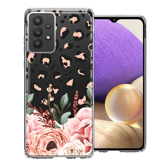 MUNDAZE Case For Samsung Galaxy A32 Classy Blush Peach Peony Rose Flowers Leopard Phone Cover