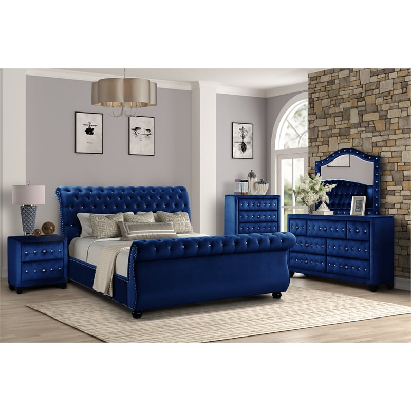 Kendall Queen 5N Upholstery Bedroom Set Made With Wood In Blue