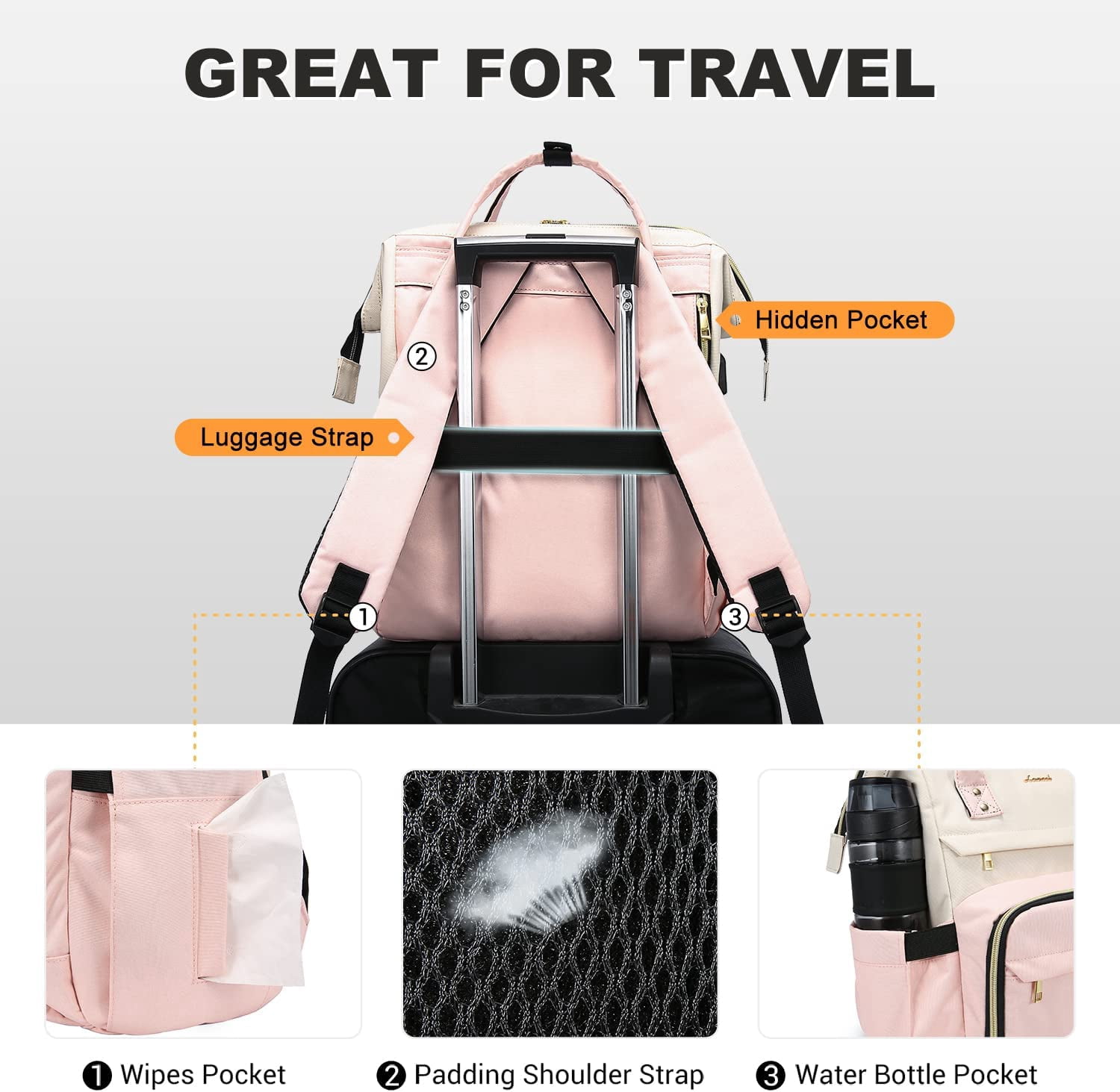 Lovevook Laptop Bag 15.6",Women Work Computer Bag Teacher Nurse Backpack Purse with USB,Waterproof Travel Backpack College Bookbag(Beige-Pink)