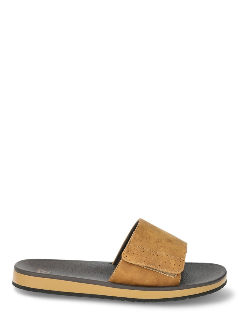 ?Men\'s Slide Sandals Taupe Black Cushioned Comfort Adjustable Slip On Shoes George Men main image 2