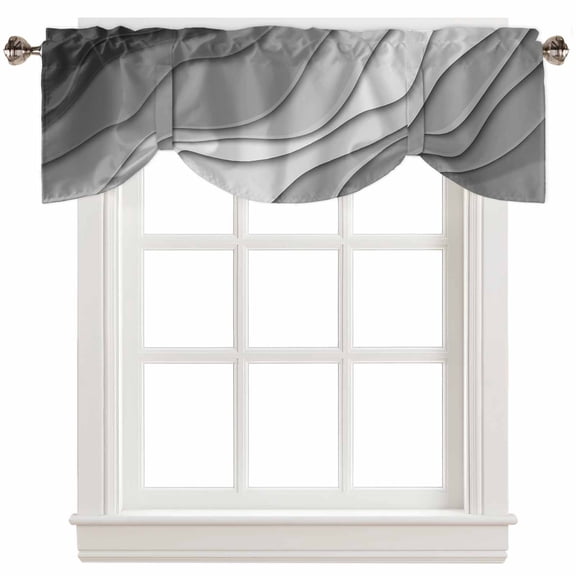 Fsddascl Black Grey Ombre Tie Up Valance Curtains for Windows, Kitchen Curtains Window Treatments, Modern Geometric Abstract Aesthetic Cream Short Window Shades Valances for Bedroom Bathroom 42"x12"