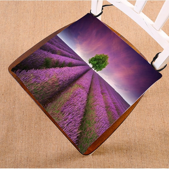 PHFZK Nature View Sunset Chair Pad, Beautiful Lavender Field Seat Cushion Chair Cushion Floor Cushion Two Sides Size 16x16 inches