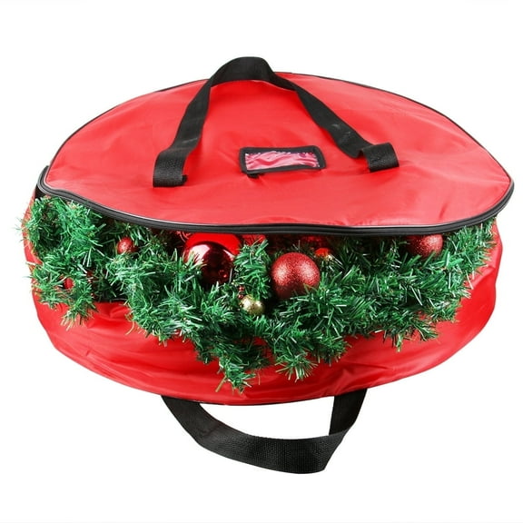 30" Red Heavy Duty Wreath Storage Bag - Zippered Closure Protective Container