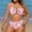 Pink, variant on QUNYINEY 2 Piece Bikini Sets for Women Plus Size Floral Halter High Waisted Swimwear Triangle Women Swimsuit Sets