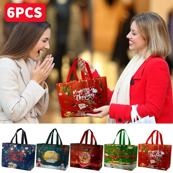 mtvxesu Medium Christmas Gift Bags, 6pcs Christmas Gift Bag Non-woven Laminated Tote Bag Environmentally Friendly Shopping Bag Christmas Decoration Merry Christmas Gifts