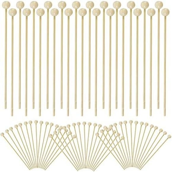 100PCS 6inch Rock Candy Sticks with Ball Wood Swizzle Sticks Wood Cake Sticks Drink Stirrer Sticks for Hard Rock Candy