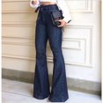 thumbnail image 6 of Womens Denim Pants High Waist Boot Cut Trousers Skinny Bell Bottom Mom Jeans Blue XL, 6 of 8