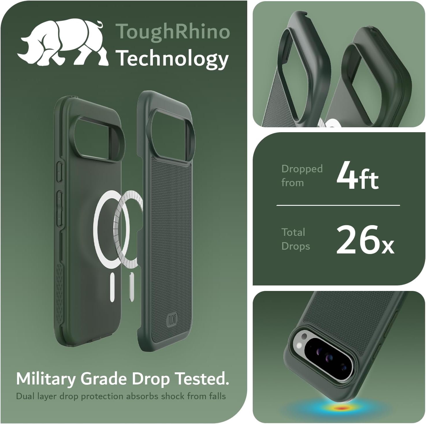TUDIA MergeGrip Google Pixel 9 Pro XL Case MagSafe Compatible Heavy Duty - Pine Green