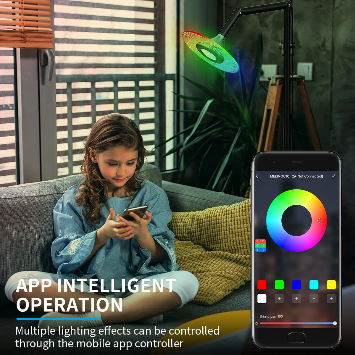 RGB Floor Lamp for Living Room, Smart Floor Lamp with App Remote Control, 16 Million Colors Dimmable Standing Lamp, Color Changing LED Corner Light for Bedroom, Office, Reading, Gaming
