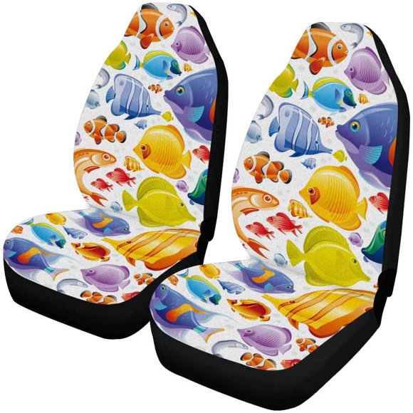 RYLABLUE Set of 2 Car Seat Covers Map of The World with Universal Auto Front Seats Protector Fits for Car,SUV Sedan,Truck