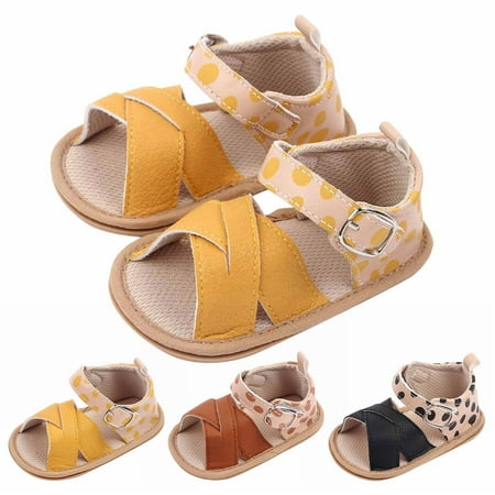 

kpoplk Toddler Girls Shoes Infant Girls Open Toe Dot Printed Shoes First Walkers Shoes Summer Toddler Flat Toddler Sandals(Yellow)
