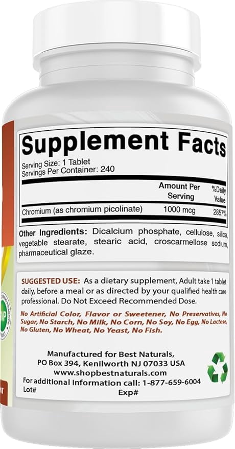 (3 pack) Best Naturals Chromium Picolinate 1000 mcg 240 Tablets
