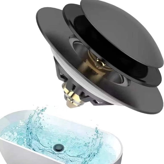 Tub Drain Stopper, Black Universal Pop-Up Design, Replaces Lift and Turn, Tip-Toe, Trip Lever Drains, Easy Installation