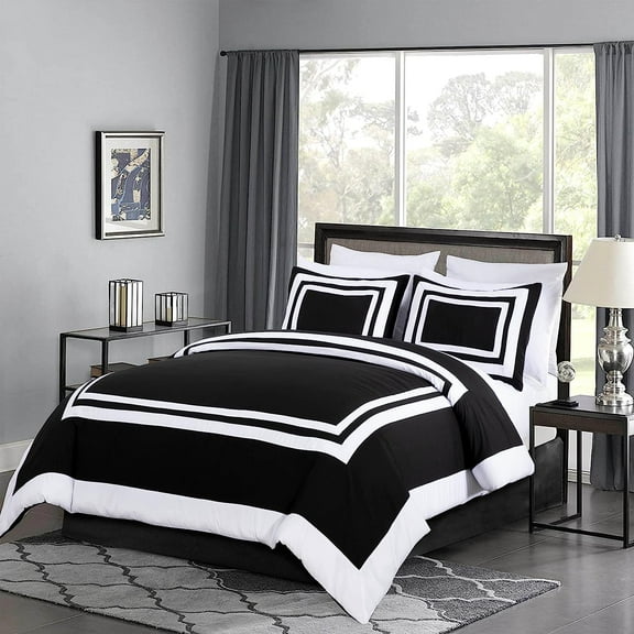 Chezmoi Collection Wyatt 7-Piece Queen Bed in a Bag Comforter Set with Sheets Hotel Style Black/White Square Pattern Bedding Set