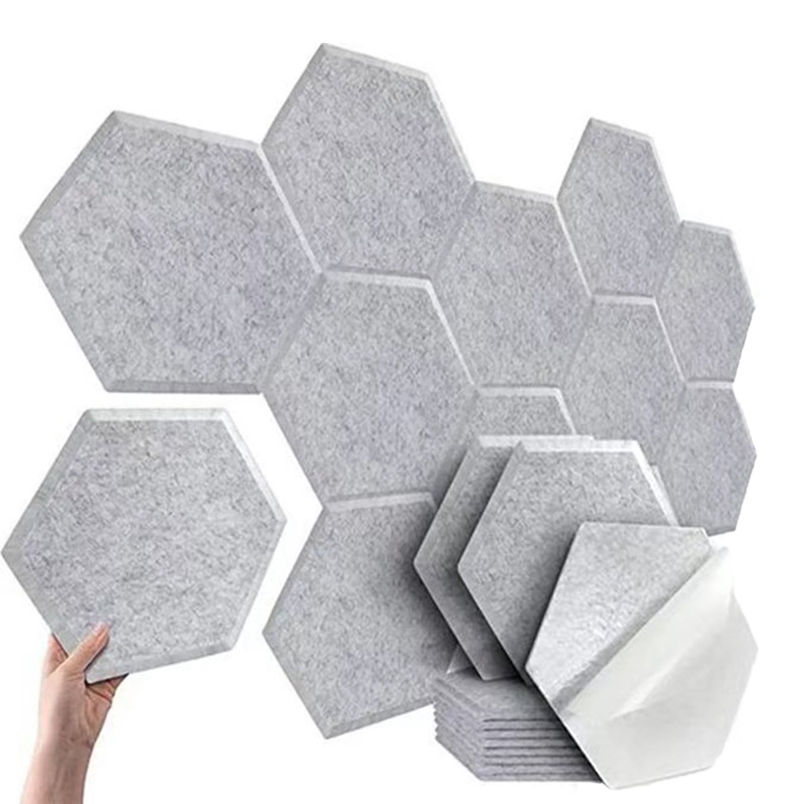 OIUR 12Pcs Hexagon Soundproof Wall Panel Self-Adhesive Sound Absorbing High Density Thick Acoustic Foam Panel Home Studio Noise Reduction Wall Panel