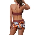 thumbnail image 3 of INSPIRAR CHIC Conjuntos de Bikini de Mujer con Estampado de Hojas y Bloque de Color de 2 Piezas, Top Halter y Pantalones Cortos de Baño, Trajes de Baño Pequeños Rojos y Marrones, 3 of 5
