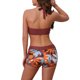 thumbnail image 3 of INSPIRAR CHIC Conjuntos de Bikini de Mujer con Estampado de Hojas y Bloque de Color de 2 Piezas, Top Halter y Pantalones Cortos de Baño, Trajes de Baño Pequeños Rojos y Marrones, 3 of 5