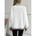 thumbnail image 5 of Women Mock Sweater Pullover Knitted Striped Cable Knit Fall Winter Long Sleeve Fashion Blouse Cream White XL, 5 of 8