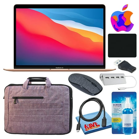 Apple MacBook Air 13" Laptop (M1 Chip, 8-Core CPU, 8GB RAM) (Late 2020, 512GB SSD, Gold) (MGNE3LL/A) Bundle with Purple Carrying Bag + USB Hub + More