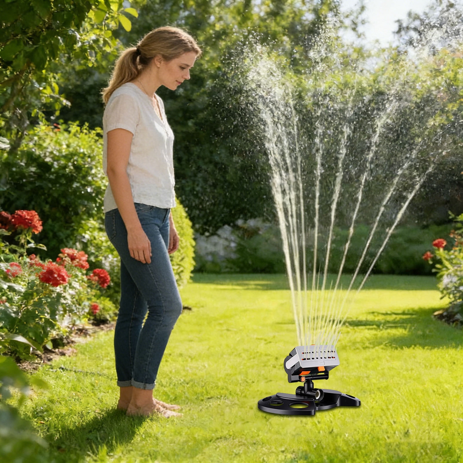 Watering Solution Oscillating Sprinkler with Timer for Garden Yard Coverage 16 Nozzles Upgraded Performance