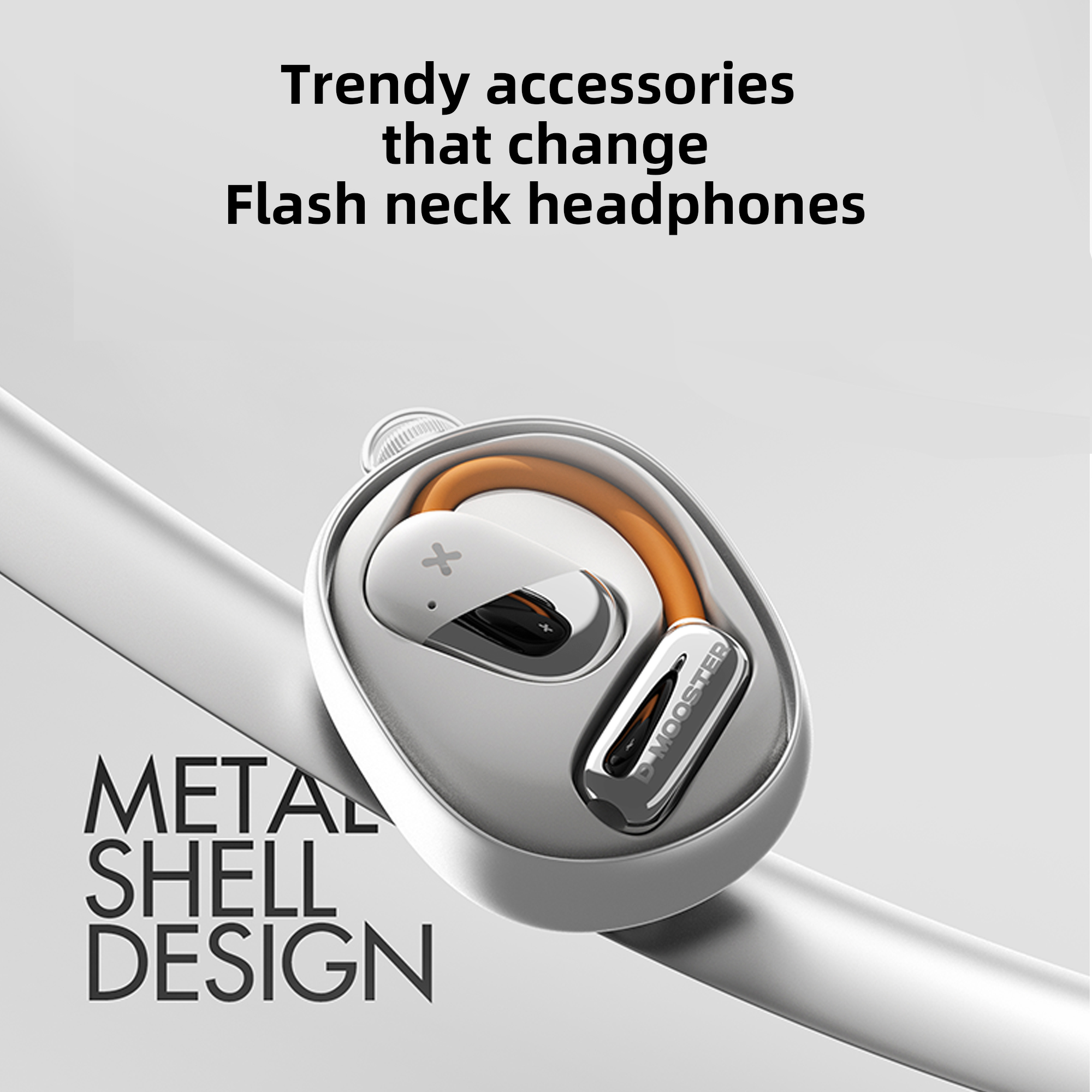Seetoy New Design Open Ear Headphones,True Wireless Bluetooth 5.4 Open Ear Earbuds with Orange LED Strip Design，Be Turned Into Neckband Earphones with Especial Accessories,White