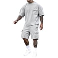 thumbnail image 3 of Bovxnpu Men's Clothing Set 2 Piece Outfits Tracksuit Men Short Sleeve Crew Neck Top Multi Pocket Elastic Waist Shorts Set, 3 of 7