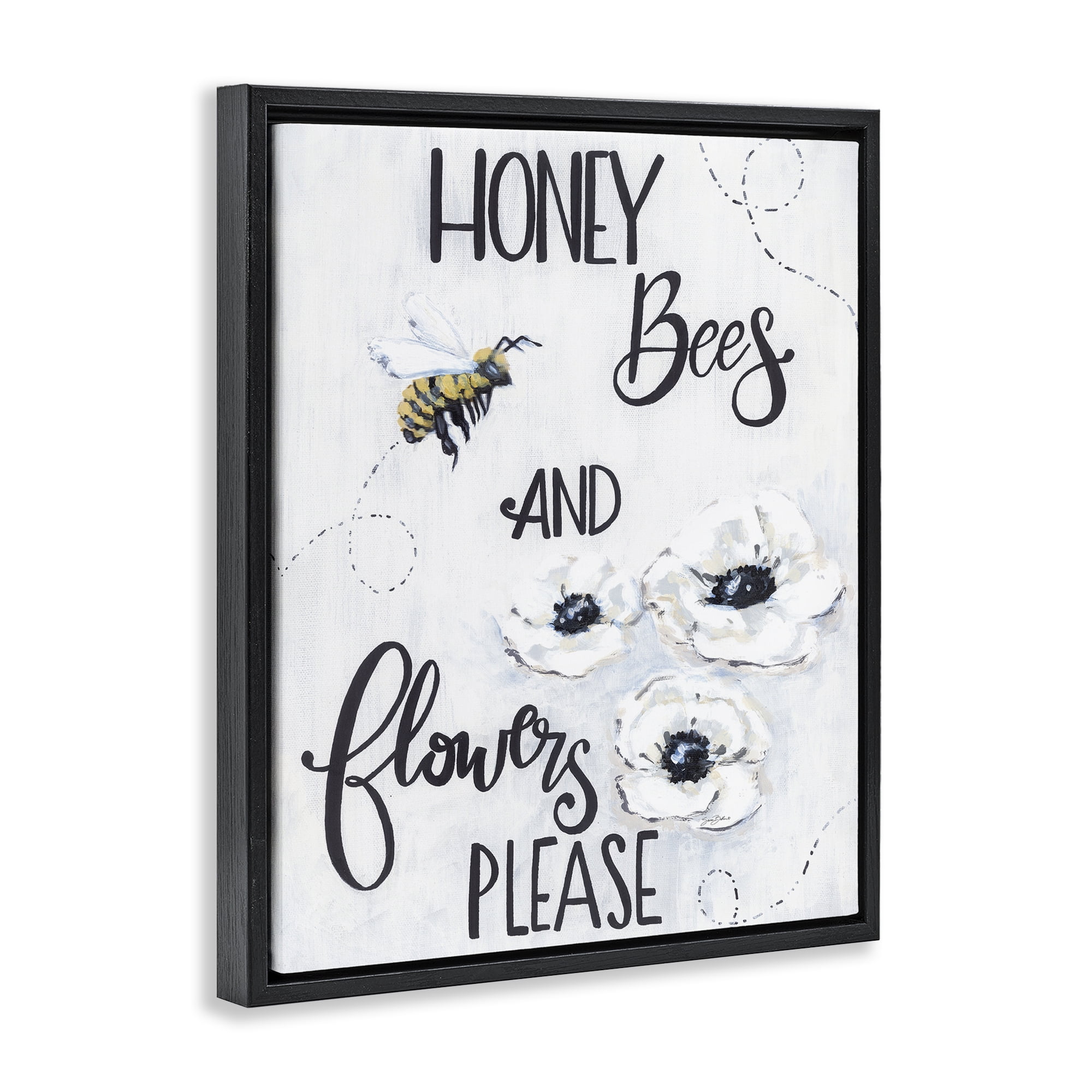 Stupell Industries Garden Bees & Flowers Please Black Framed Floater Canvas Wall Art, design by Sara Baker