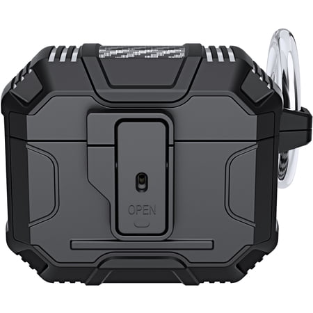SaniMore for AirPods 3rd Generation 2021 Case with Secure Lock + Carabiner for Men Women 360°All-around Protective Rugged Hybird Case for AirPods 3rd Generation 2021 Black
