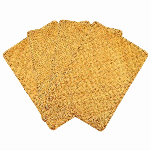 Pack of 4, Natural Seagrass Place MatHand-Woven Rectangular Rattan Placemats Straw Tea Cup Mat Potho