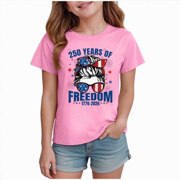 Toddler Girls 250th America Anniversary T Shirt Patriotic US Veteran Print Comfortable Tee Stylish Short Sleeve Tops for US 250th Anniversary Gibobby,3-4 Years,Pink